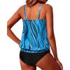 imageYonique Two Piece Blouson Tankini Swimsuits for Women Modest Bathing Suits Loose Fit SwimwearBlue Wavy Pattern