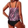 imageYonique Two Piece Blouson Tankini Swimsuits for Women Modest Bathing Suits Loose Fit SwimwearPink Striped