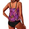 imageYonique Two Piece Blouson Tankini Swimsuits for Women Modest Bathing Suits Loose Fit SwimwearPurple Pink Leaves