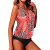 imageYonique Two Piece Blouson Tankini Swimsuits for Women Modest Bathing Suits Loose Fit SwimwearRed Floral