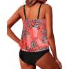 imageYonique Two Piece Blouson Tankini Swimsuits for Women Modest Bathing Suits Loose Fit SwimwearRed Floral
