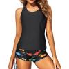 imageYonique 3 Piece Tankini Swimsuits for Women Swim Tank Top Bathing Suits with Boy Shorts and Bra Athletic SwimwearBlack Dinosaur