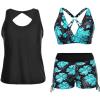 imageYonique 3 Piece Tankini Swimsuits for Women Swim Tank Top Bathing Suits with Boy Shorts and Bra Athletic SwimwearBlue Floral 01