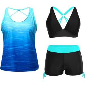 imageYonique 3 Piece Tankini Swimsuits for Women Swim Tank Top Bathing Suits with Boy Shorts and Bra Athletic SwimwearBlue Gradient