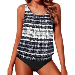 imageYonique Two Piece Blouson Tankini Swimsuits for Women Modest Bathing Suits Loose Fit SwimwearBlackwhite Tribal 02