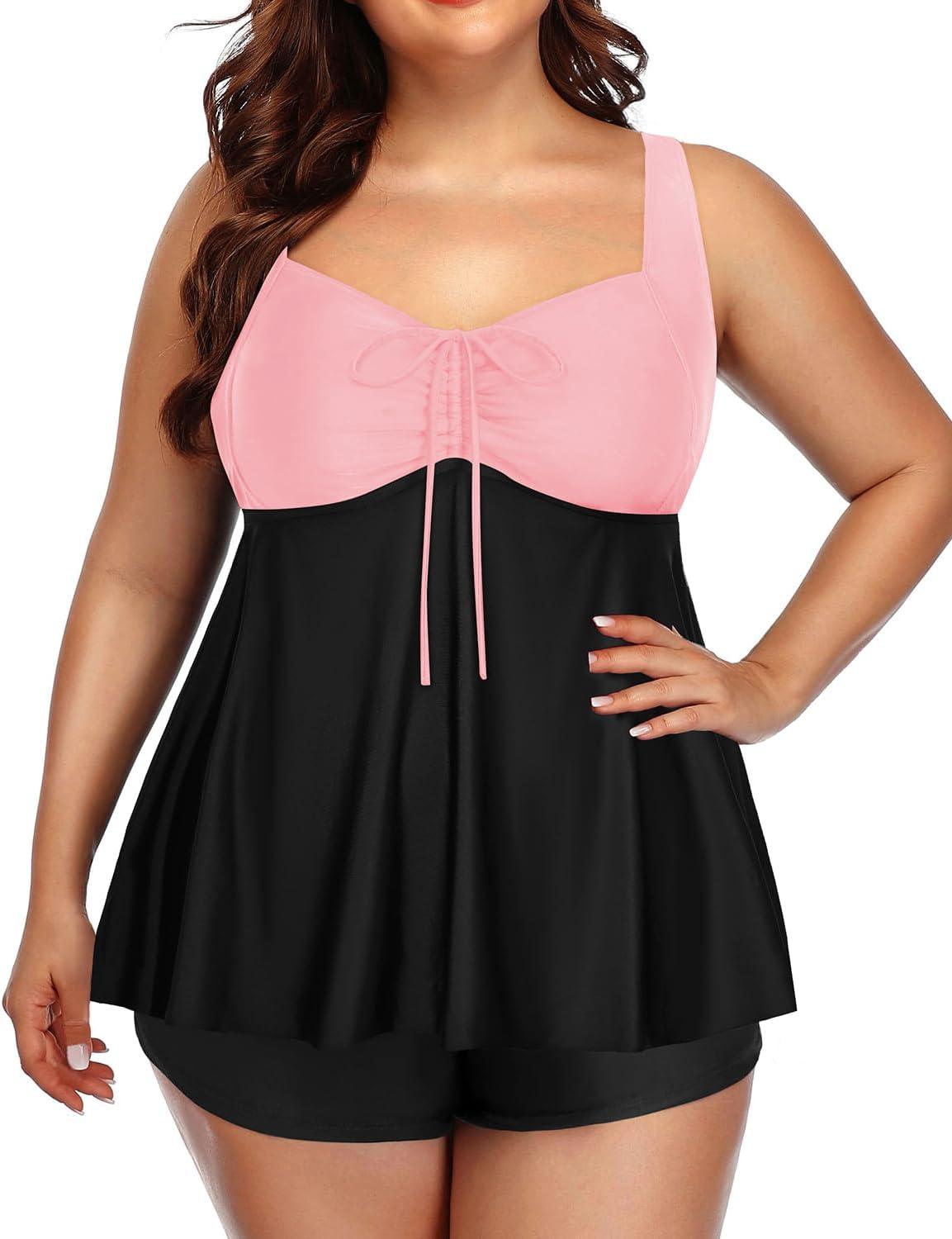 imageYonique Plus Size Tankini Swimsuits for Women Tankini with Shorts Two Piece Bathing Suits Flowy SwimwearBlackpink