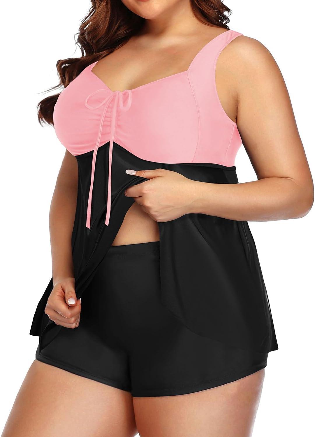 imageYonique Plus Size Tankini Swimsuits for Women Tankini with Shorts Two Piece Bathing Suits Flowy SwimwearBlackpink