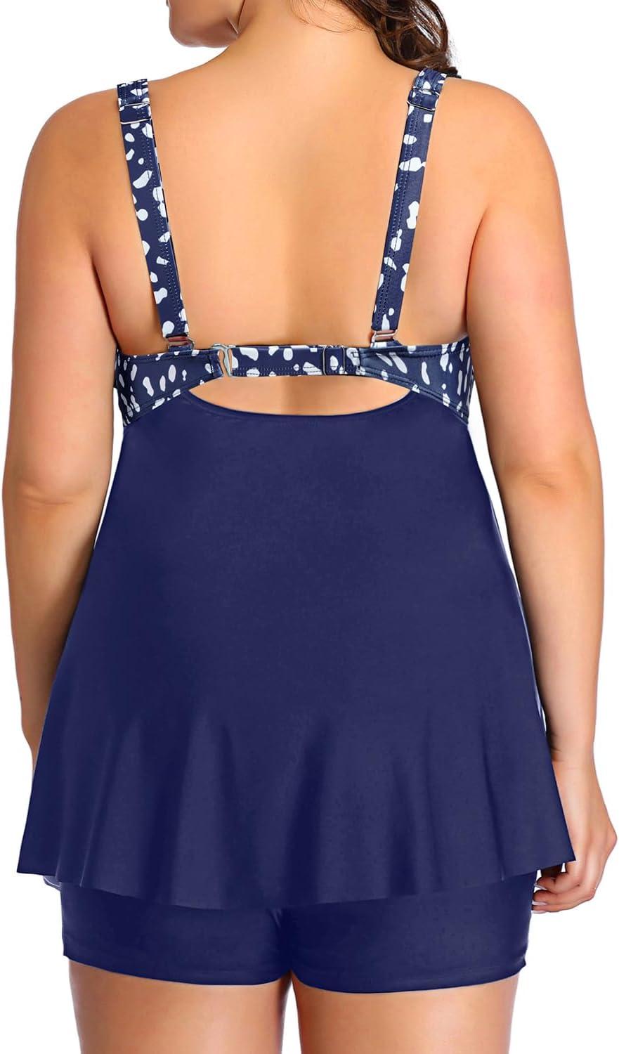 imageYonique Plus Size Tankini Swimsuits for Women Tankini with Shorts Two Piece Bathing Suits Flowy SwimwearBlue Dot