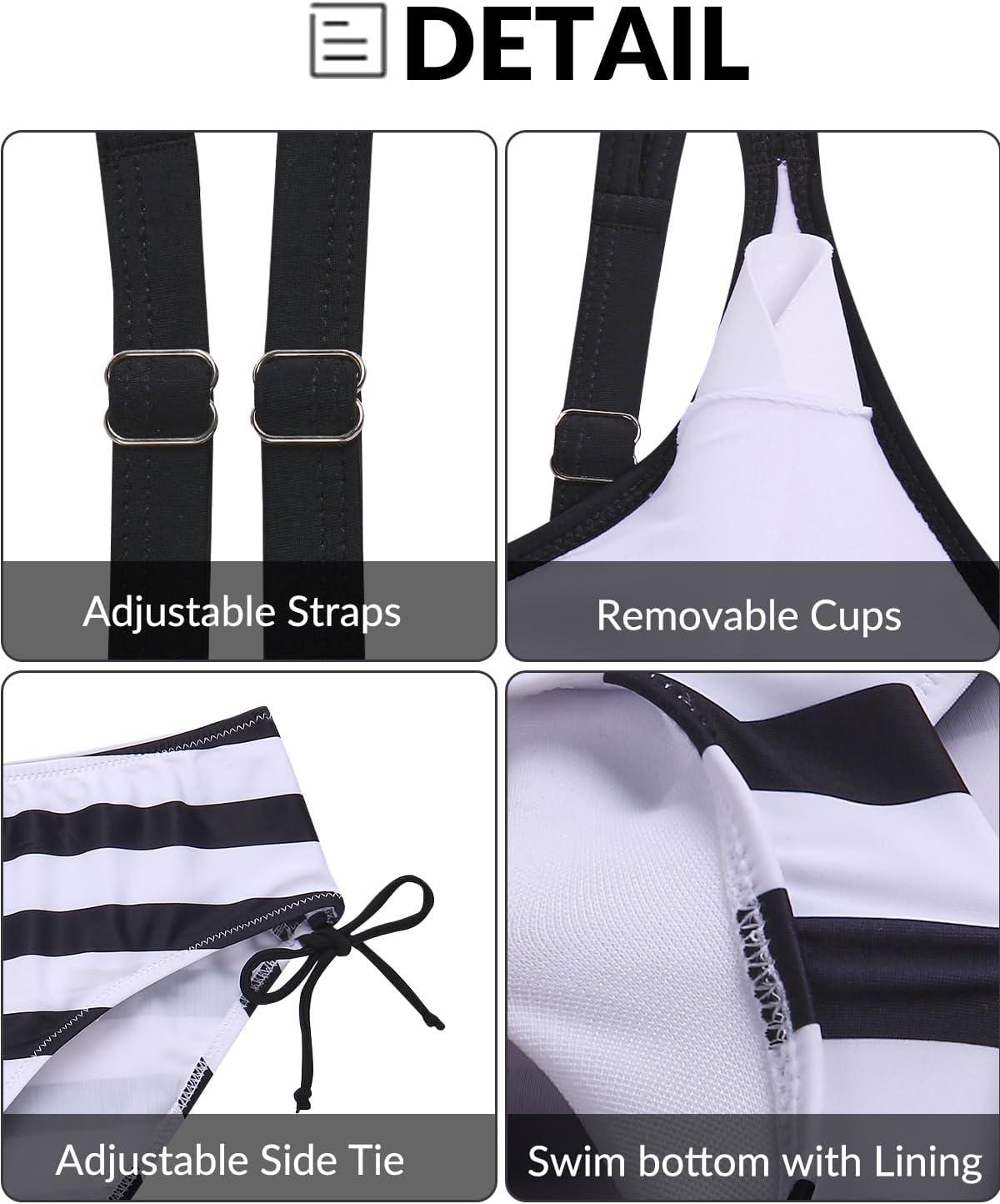 imageYonique Tankini Swimsuits for Women Blouson Swim Tops with Bikini Bottoms Athletic Two Piece Bathing Suits Double Up SwimwearA Charming Black White
