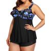 imageYonique Plus Size Tankini Swimsuits for Women Tankini with Shorts Two Piece Bathing Suits Flowy SwimwearBlack and Blue Paisley