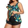 imageYonique Plus Size Tankini Swimsuits for Women Tankini with Shorts Two Piece Bathing Suits Flowy SwimwearBlackgreen Floral