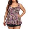 imageYonique Plus Size Tankini Swimsuits for Women Tankini with Shorts Two Piece Bathing Suits Flowy SwimwearBrown Mandala
