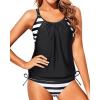 imageYonique Tankini Swimsuits for Women Blouson Swim Tops with Bikini Bottoms Athletic Two Piece Bathing Suits Double Up SwimwearA Charming Black White