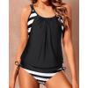 imageYonique Tankini Swimsuits for Women Blouson Swim Tops with Bikini Bottoms Athletic Two Piece Bathing Suits Double Up SwimwearA Charming Black White