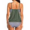 imageYonique Tankini Swimsuits for Women Blouson Swim Tops with Bikini Bottoms Athletic Two Piece Bathing Suits Double Up SwimwearArmy Green  Stripe