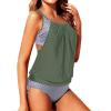 imageYonique Tankini Swimsuits for Women Blouson Swim Tops with Bikini Bottoms Athletic Two Piece Bathing Suits Double Up SwimwearArmy Green  Stripe