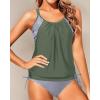 imageYonique Tankini Swimsuits for Women Blouson Swim Tops with Bikini Bottoms Athletic Two Piece Bathing Suits Double Up SwimwearArmy Green  Stripe