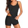 imageYonique Tankini Swimsuits for Women Blouson Swim Tops with Bikini Bottoms Athletic Two Piece Bathing Suits Double Up SwimwearBlack