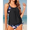 imageYonique Tankini Swimsuits for Women Blouson Swim Tops with Bikini Bottoms Athletic Two Piece Bathing Suits Double Up SwimwearBlack Flamingo Tankini