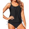 imageYonique Tankini Swimsuits for Women Blouson Swim Tops with Bikini Bottoms Athletic Two Piece Bathing Suits Double Up SwimwearBlack Tankini