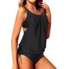 imageYonique Tankini Swimsuits for Women Blouson Swim Tops with Bikini Bottoms Athletic Two Piece Bathing Suits Double Up SwimwearBlack Tankini