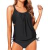 imageYonique Tankini Swimsuits for Women Blouson Swim Tops with Bikini Bottoms Athletic Two Piece Bathing Suits Double Up SwimwearBlack Tankini
