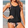 imageYonique Tankini Swimsuits for Women Blouson Swim Tops with Bikini Bottoms Athletic Two Piece Bathing Suits Double Up SwimwearBlack and Flowers