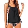 imageYonique Tankini Swimsuits for Women Blouson Swim Tops with Bikini Bottoms Athletic Two Piece Bathing Suits Double Up SwimwearBlack and Flowers