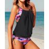 imageYonique Tankini Swimsuits for Women Blouson Swim Tops with Bikini Bottoms Athletic Two Piece Bathing Suits Double Up SwimwearBlack and Tree