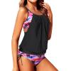 imageYonique Tankini Swimsuits for Women Blouson Swim Tops with Bikini Bottoms Athletic Two Piece Bathing Suits Double Up SwimwearBlack and Tree