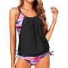 imageYonique Tankini Swimsuits for Women Blouson Swim Tops with Bikini Bottoms Athletic Two Piece Bathing Suits Double Up SwimwearBlack and Tree