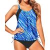 imageYonique Tankini Swimsuits for Women Blouson Swim Tops with Bikini Bottoms Athletic Two Piece Bathing Suits Double Up SwimwearBlue Diagonal Stripes
