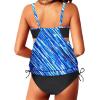 imageYonique Tankini Swimsuits for Women Blouson Swim Tops with Bikini Bottoms Athletic Two Piece Bathing Suits Double Up SwimwearBlue Diagonal Stripes