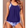 imageYonique Tankini Swimsuits for Women Blouson Swim Tops with Bikini Bottoms Athletic Two Piece Bathing Suits Double Up SwimwearBlue Tie Dye