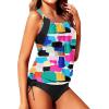 imageYonique Tankini Swimsuits for Women Blouson Swim Tops with Bikini Bottoms Athletic Two Piece Bathing Suits Double Up SwimwearColor Block