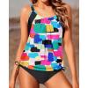 imageYonique Tankini Swimsuits for Women Blouson Swim Tops with Bikini Bottoms Athletic Two Piece Bathing Suits Double Up SwimwearColor Block