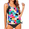 imageYonique Tankini Swimsuits for Women Blouson Swim Tops with Bikini Bottoms Athletic Two Piece Bathing Suits Double Up SwimwearColor Block