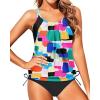 imageYonique Tankini Swimsuits for Women Blouson Swim Tops with Bikini Bottoms Athletic Two Piece Bathing Suits Double Up SwimwearColor Block