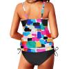 imageYonique Tankini Swimsuits for Women Blouson Swim Tops with Bikini Bottoms Athletic Two Piece Bathing Suits Double Up SwimwearColor Block
