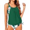 imageYonique Tankini Swimsuits for Women Blouson Swim Tops with Bikini Bottoms Athletic Two Piece Bathing Suits Double Up SwimwearGreen and Flowers