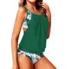 imageYonique Tankini Swimsuits for Women Blouson Swim Tops with Bikini Bottoms Athletic Two Piece Bathing Suits Double Up SwimwearGreen and Flowers