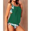 imageYonique Tankini Swimsuits for Women Blouson Swim Tops with Bikini Bottoms Athletic Two Piece Bathing Suits Double Up SwimwearGreen and Flowers