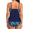 imageYonique Tankini Swimsuits for Women Blouson Swim Tops with Bikini Bottoms Athletic Two Piece Bathing Suits Double Up SwimwearNavy Blue and Leaves