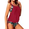 imageYonique Tankini Swimsuits for Women Blouson Swim Tops with Bikini Bottoms Athletic Two Piece Bathing Suits Double Up SwimwearRed and Flower