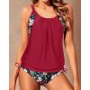 imageYonique Tankini Swimsuits for Women Blouson Swim Tops with Bikini Bottoms Athletic Two Piece Bathing Suits Double Up SwimwearRed and Flower