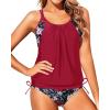 imageYonique Tankini Swimsuits for Women Blouson Swim Tops with Bikini Bottoms Athletic Two Piece Bathing Suits Double Up SwimwearRed and Flower