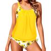 imageYonique Tankini Swimsuits for Women Blouson Swim Tops with Bikini Bottoms Athletic Two Piece Bathing Suits Double Up SwimwearYellow Sunflower Tankini