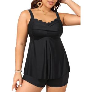 imageYonique Plus Size Tankini Swimsuits for Women Tankini with Shorts Two Piece Bathing Suits Flowy SwimwearBlack1
