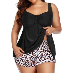 imageYonique Plus Size Tankini Swimsuits for Women Tankini with Shorts Two Piece Bathing Suits Flowy SwimwearBlackleopard