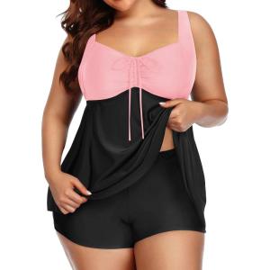 imageYonique Plus Size Tankini Swimsuits for Women Tankini with Shorts Two Piece Bathing Suits Flowy SwimwearBlackpink